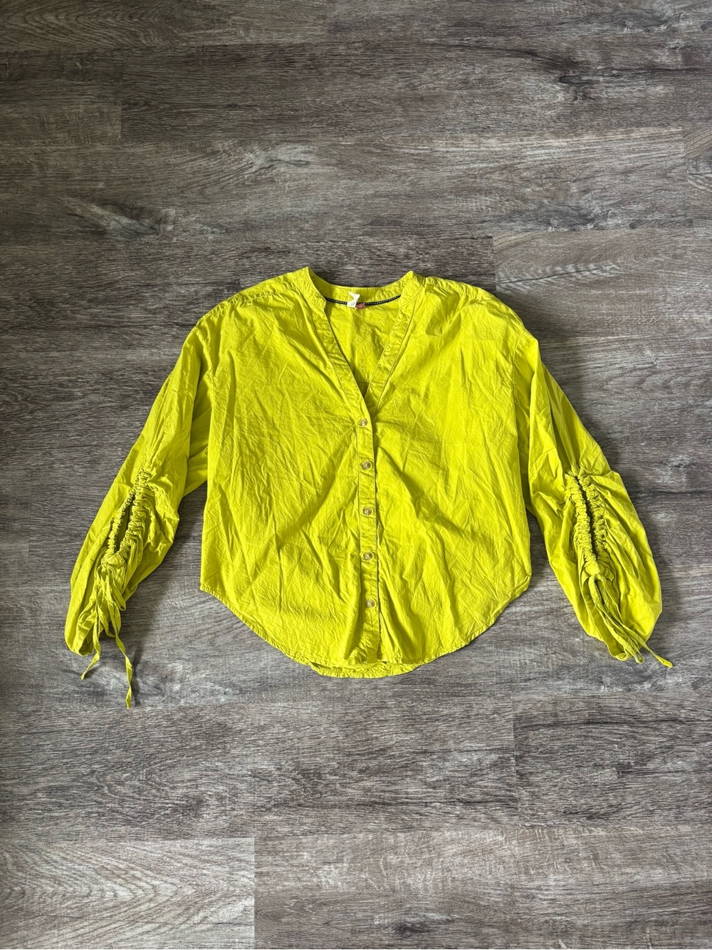 Anthropologie Chartreuse Button-Front Women's Top